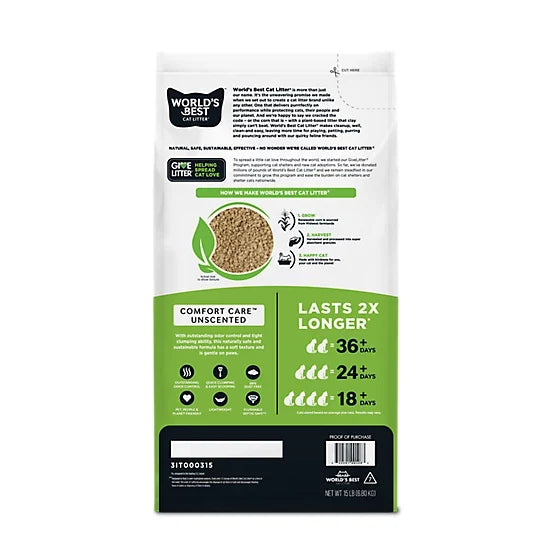 World's Best Cat Litter Comfort Care Unscented, Clumping, 15lb