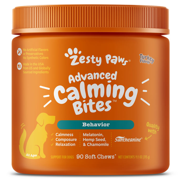 Zesty Paws Advanced Calming Bites w/ Melatonin, Turkey Flavor, 90ct for Dogs