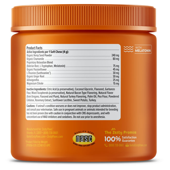 Zesty Paws Advanced Calming Bites w/ Melatonin, Turkey Flavor, 90ct for Dogs