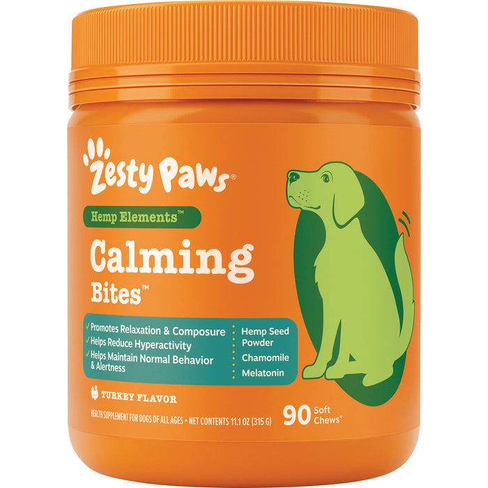 Zesty Paws Hemp Elements Calming Bites, Turkey Flavor, 90ct for Dogs