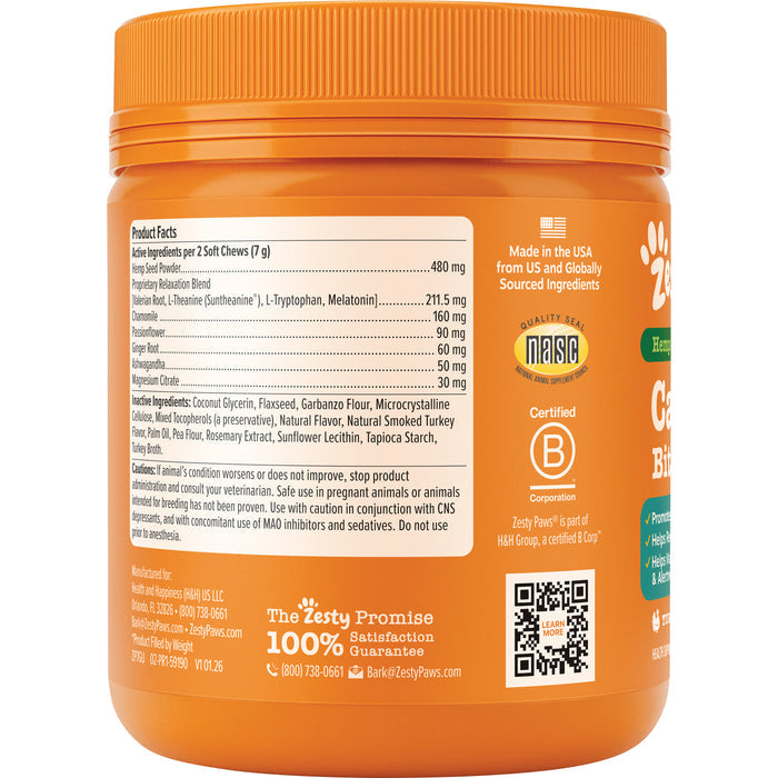 Zesty Paws Hemp Elements Calming Bites, Turkey Flavor, 90ct for Dogs
