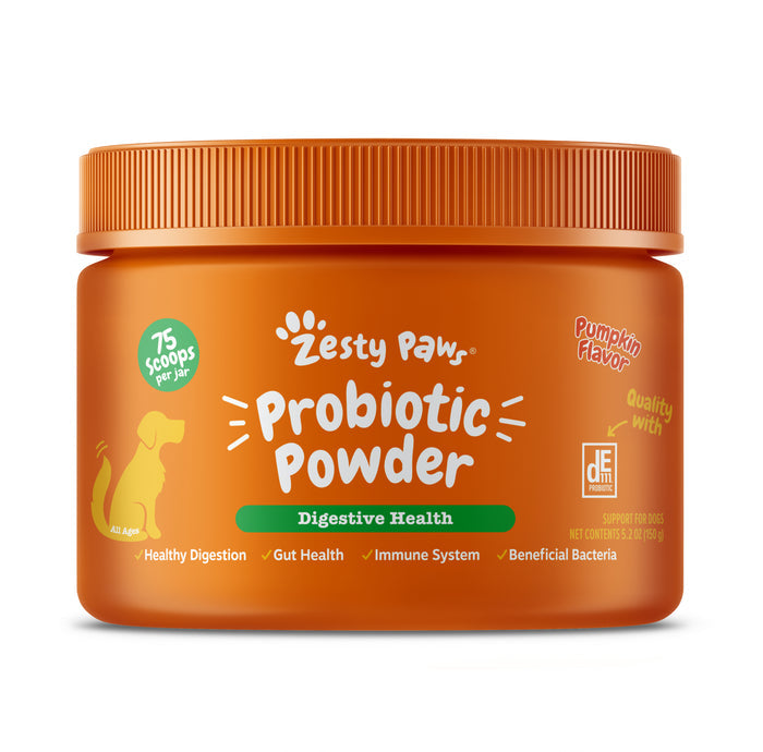 Zesty Paws Probiotic Powder, Pumpkin Flavor, 150g Jar for Dogs