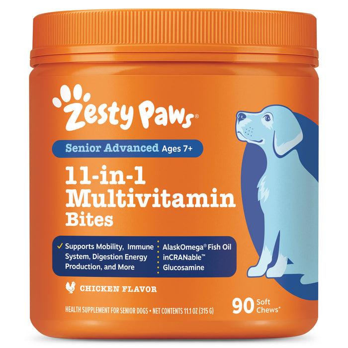 Zesty Paws Senior Advanced 11-in-1 Multivitamin Bites, Chicken Flavor, 90ct for Dogs
