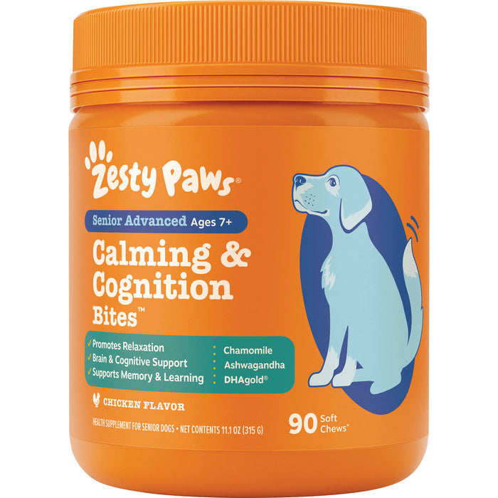 Zesty Paws Senior Advanced Calming + Cognition Bites, Chicken Flavor, 90ct for Dogs