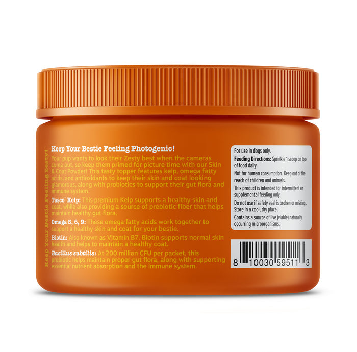 Zesty Paws Skin & Coat Powder, Chicken Flavor, 150g Jar for Dogs