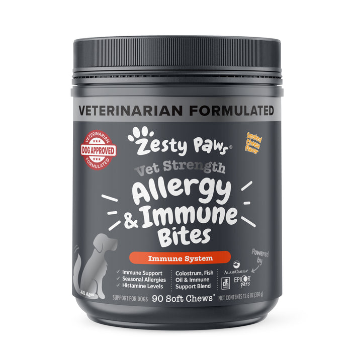 Zesty Paws Vet Strength Allergy & Immune Bites, Smoked Cheese Flavor, 90ct for Dogs