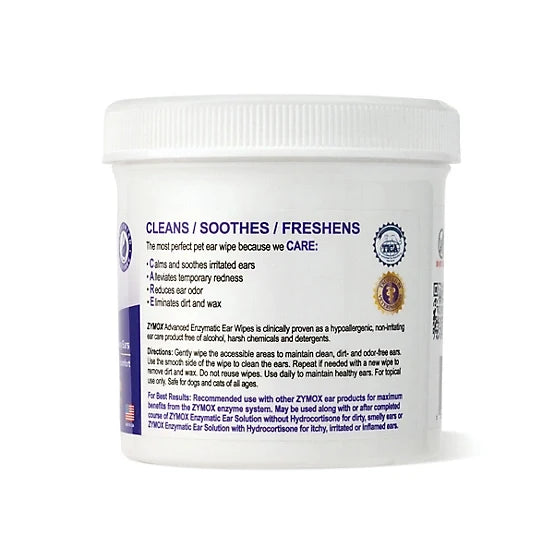 Zymox Advanced Enzymatic Ear Wipes for Dogs & Cats, 100 ct.