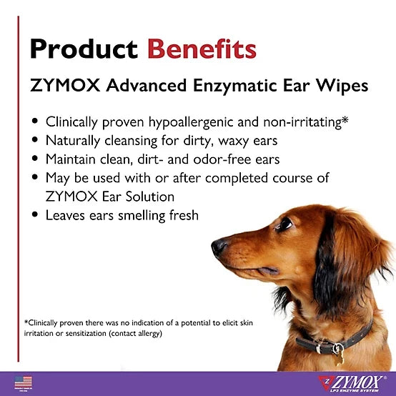 Zymox Advanced Enzymatic Ear Wipes for Dogs & Cats, 100 ct.