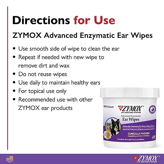 Zymox Advanced Enzymatic Ear Wipes for Dogs & Cats, 100 ct.
